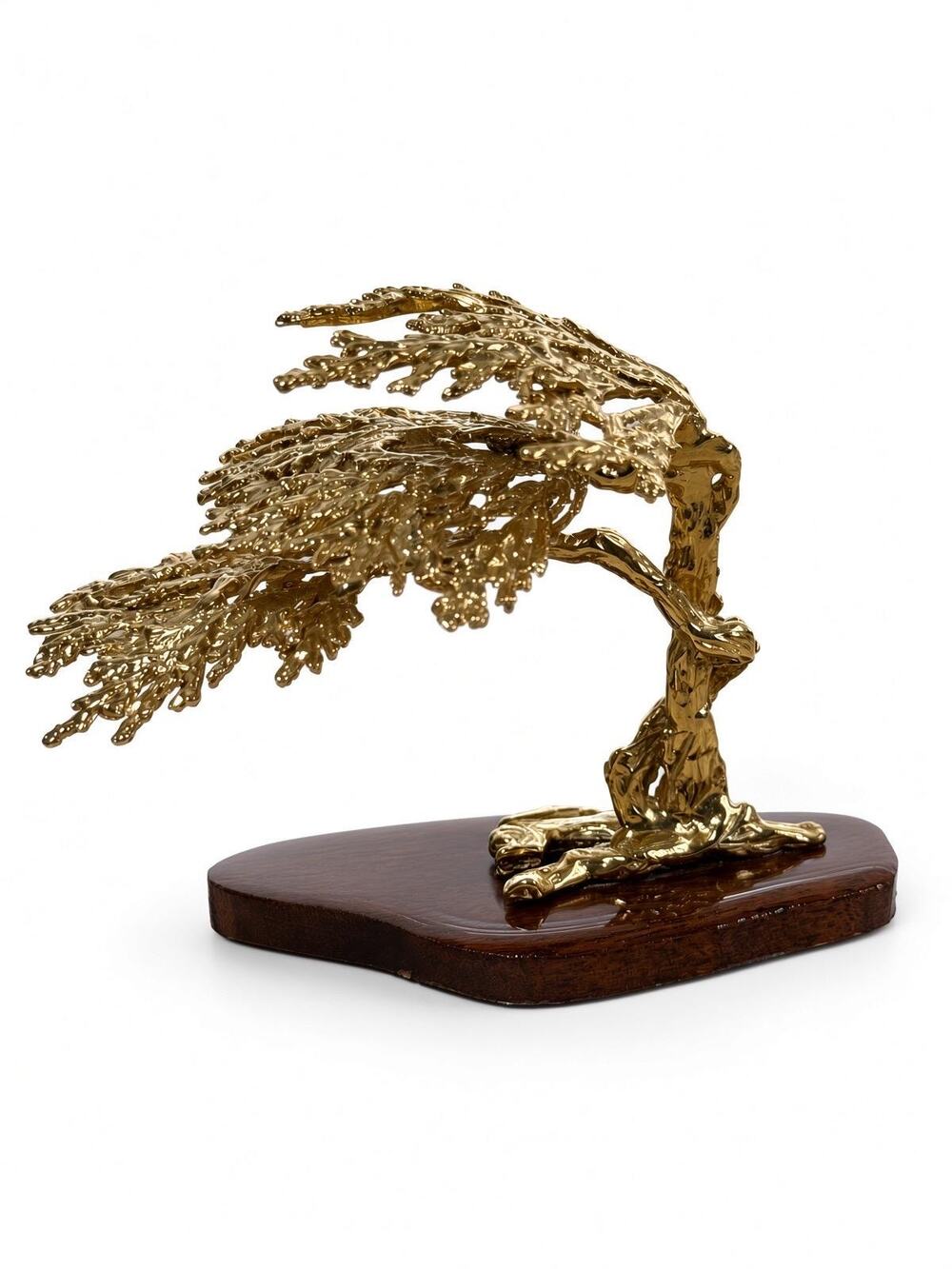 Vintage Divi Divi Tree Miniature, Gold Tone Aruba Souvenir Sculpture